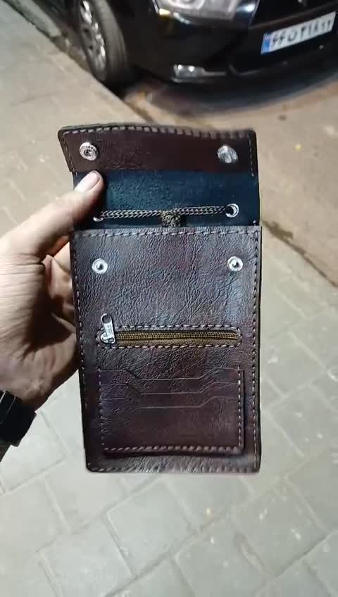 کیف گردنی مدارک چرم با بند بلند