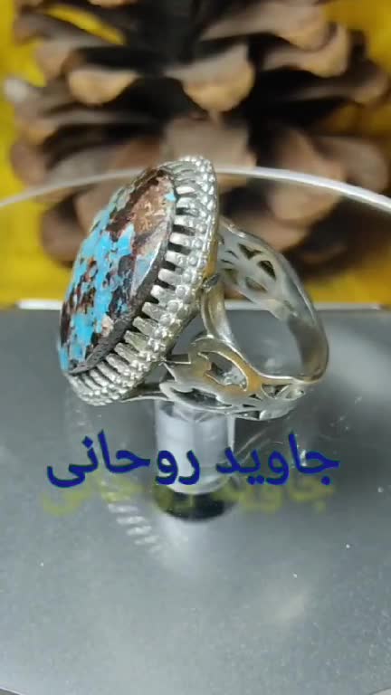 انگشتر مردانه نگین فیروزه نیشابور شجر رنگ آبی زنده مغز سنگ بدون بهسازی و طبیعی 