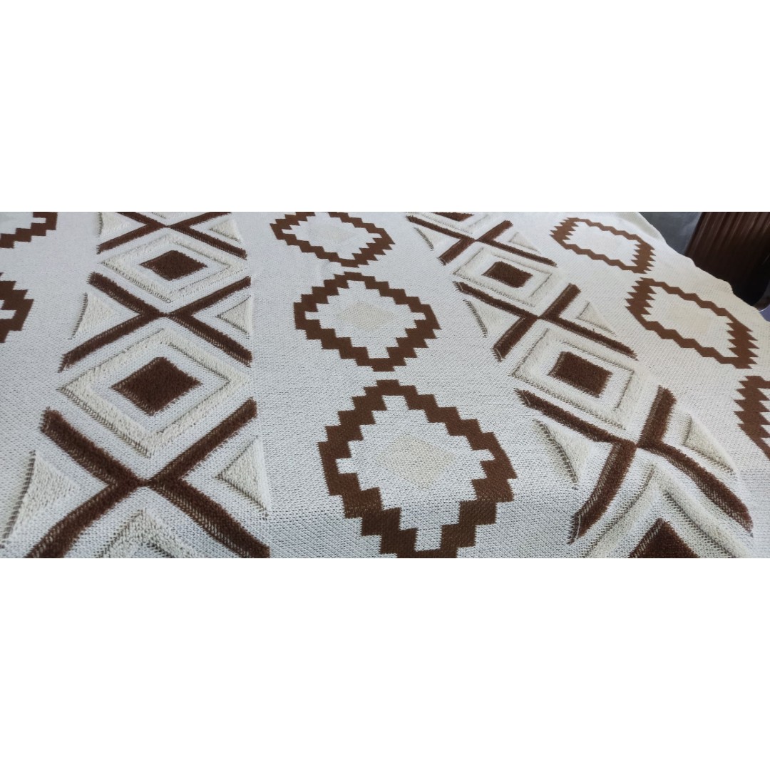 شال سه متری پانچ سفید کرم آجری
