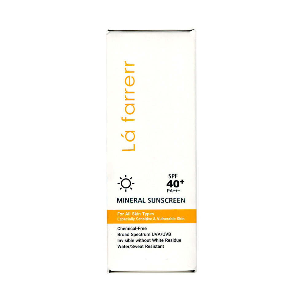 کرم ضد آفتاب مینرال بی رنگ مناسب انواع پوست SPF 40 لافارر La farrer