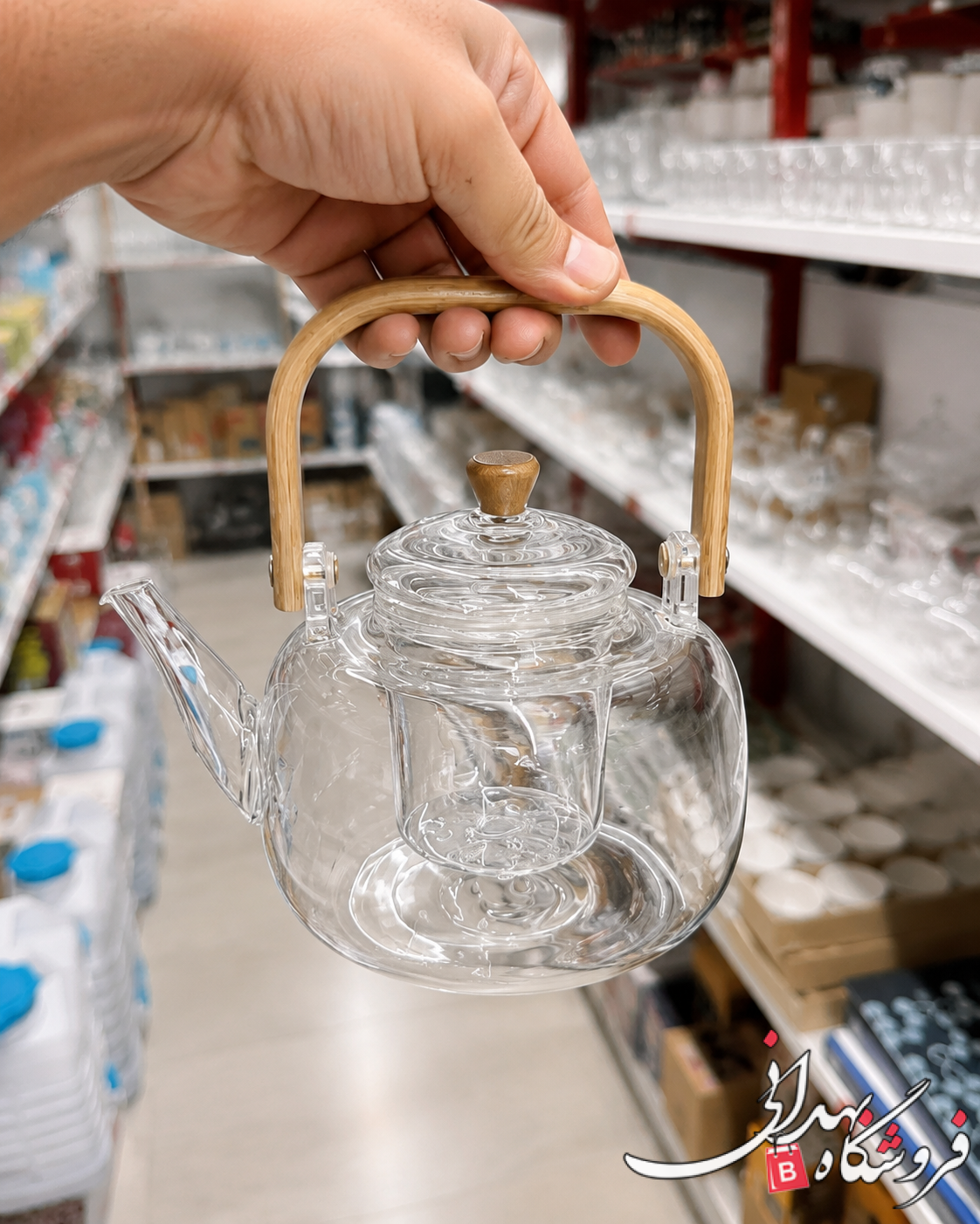 قوری پیرکس دسته چوبی 1200