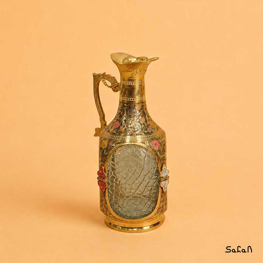 پارچ برنجی و شیشه ای میناکاری