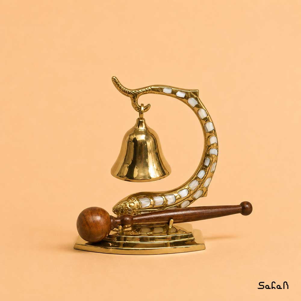 زنگ برنجی و صدفی رومیزی طرح ماهی