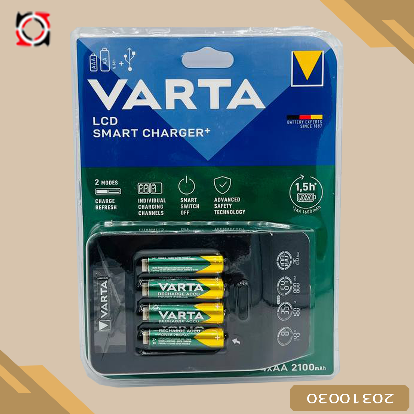 دستگاه شارژر باطری VARTA LCD SMART CHARGER 2 AA 1600