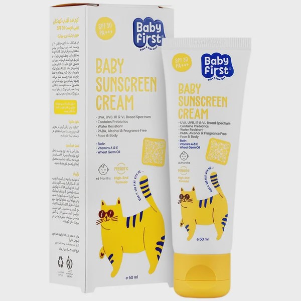 کرم ضد آفتاب بچه بیبی فرست حاوی پری بیوتیک SPF 30