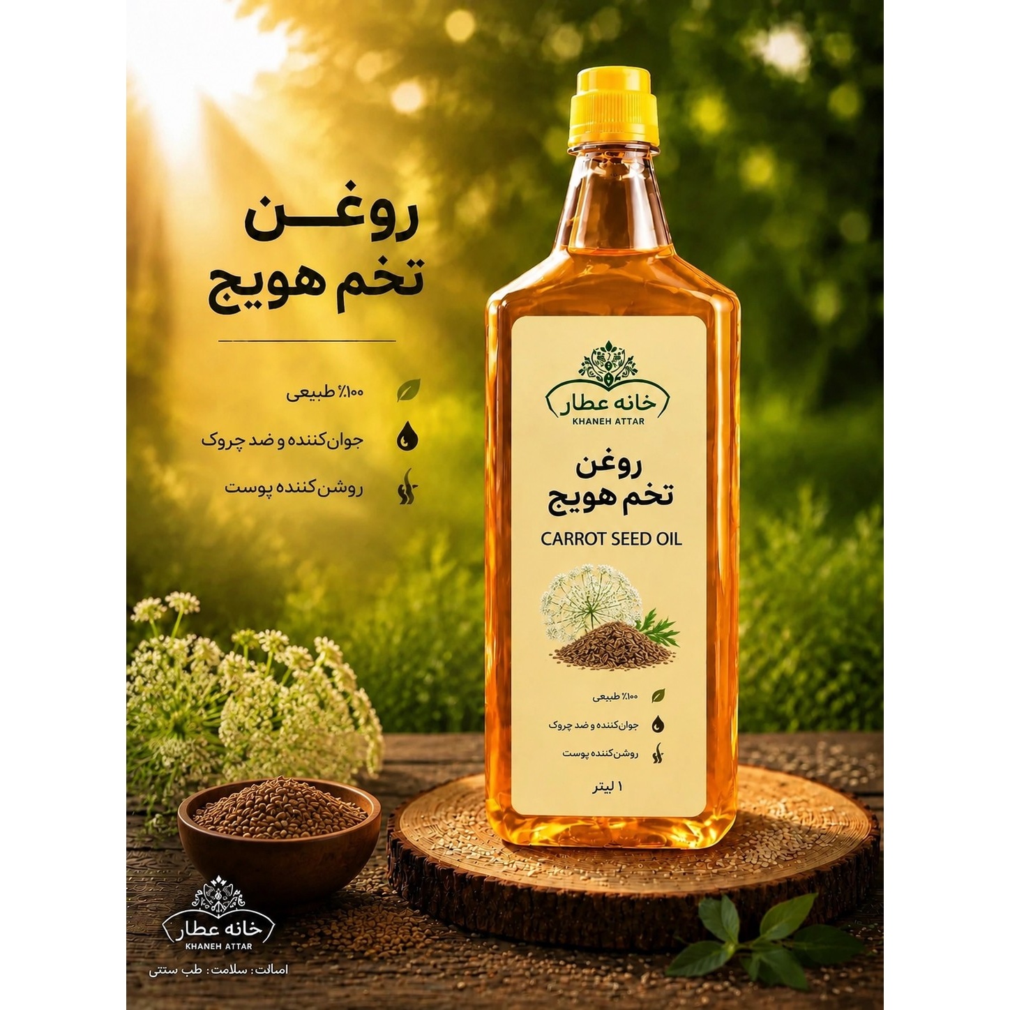 روغن تخم هویج خالص (1لیتری) بضمانت مرجوعی