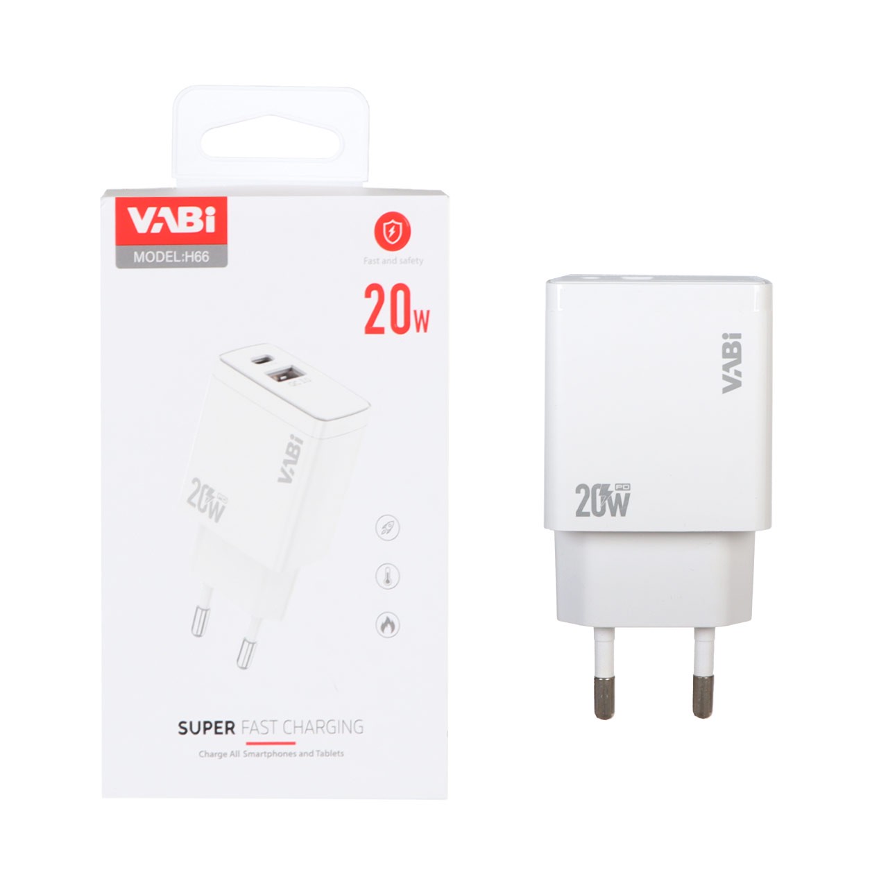 شارژر دیواری دو پورت 20 وات فست VABI مدل H66 20W