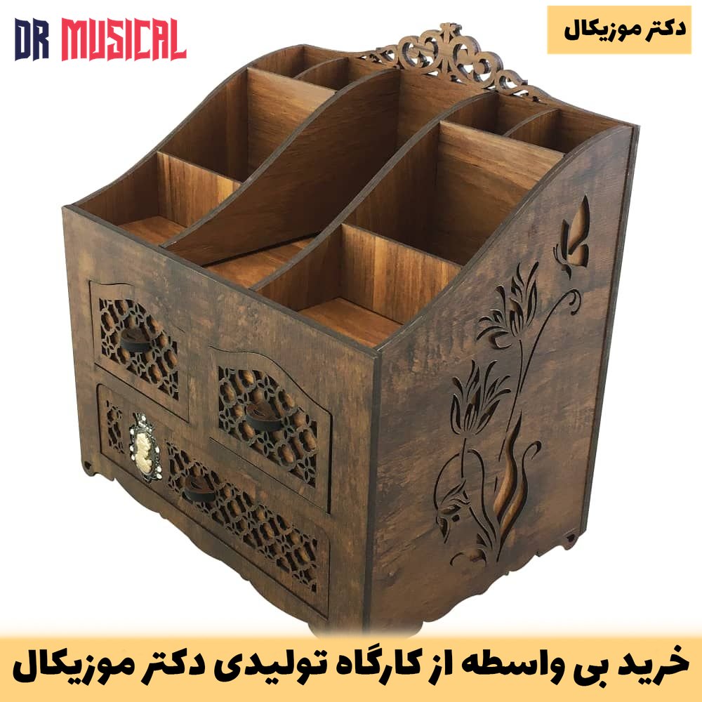 استند لوازم ارایش چوبی مدل سه کشو و نه مقسم با طرح گل-خرید بی واسطه از تولیدی دکتر موزیکال-پس کرایه