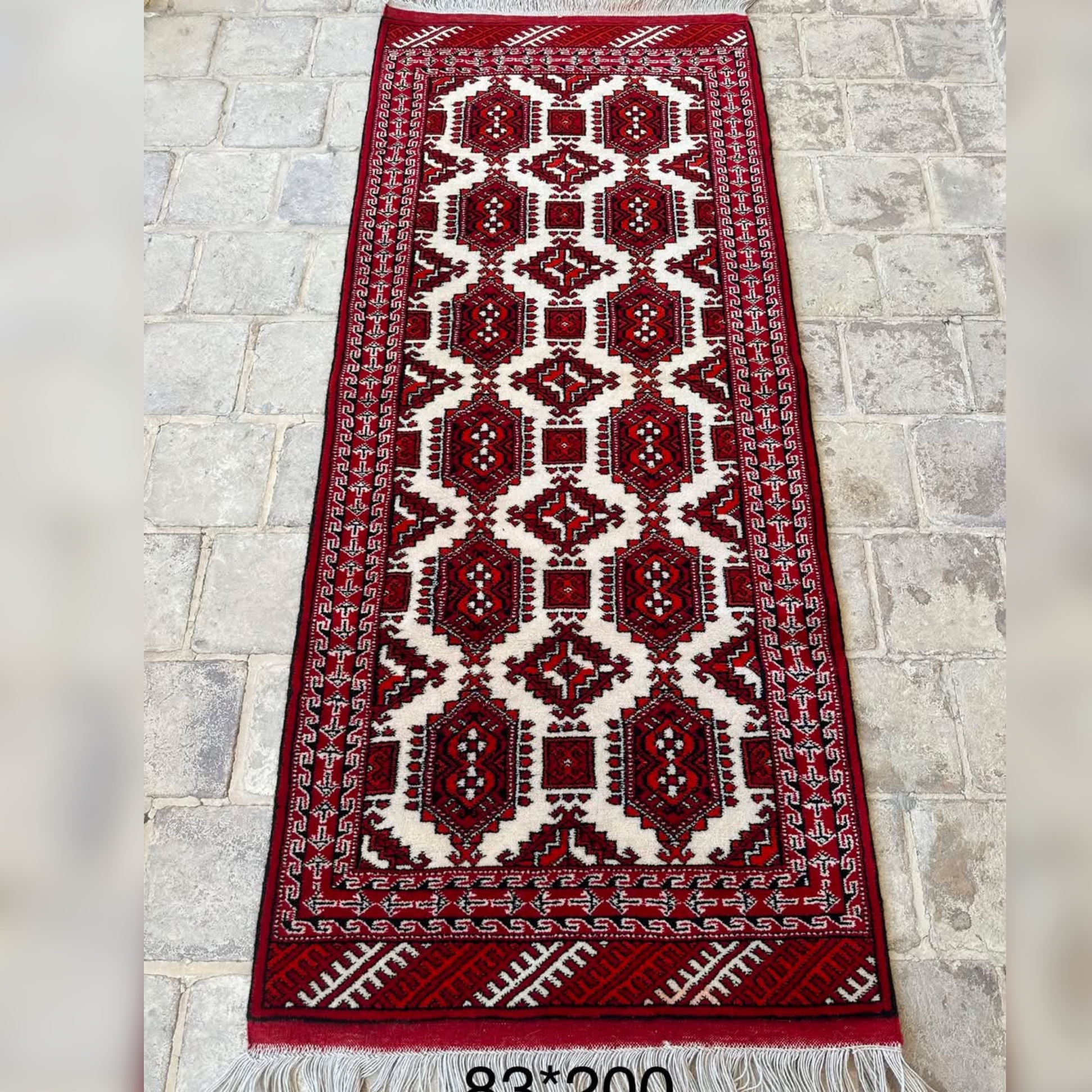 کناره قالی ترکمن زمینه کرم