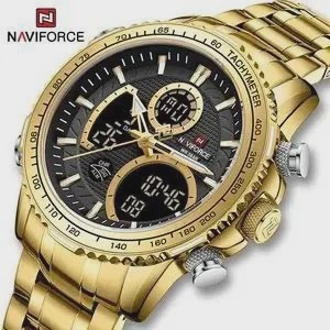 ساعت مردانه Naviforce موتور ژاپن ضدآب دو زمانه چراغ دار دارای تقویم آلارم دار شیشه ضد خش کد 1918007