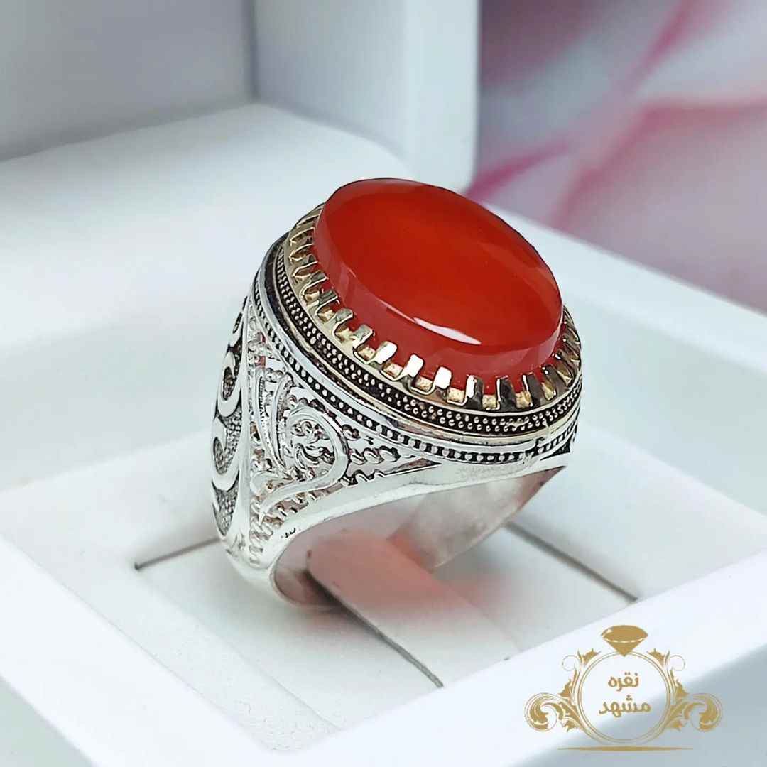 انگشتر عقیق سرخ مردانه اصل نقره
