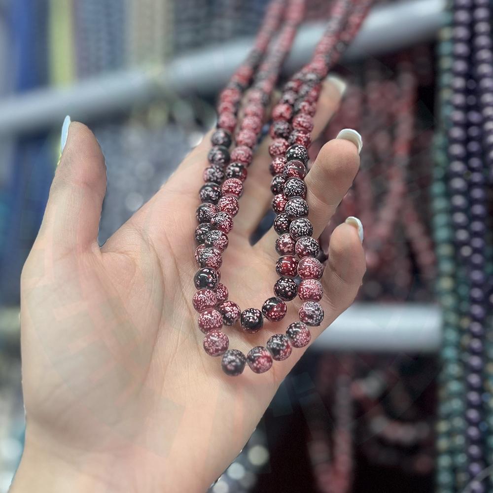 مروارید آبرنگی سنگی رنگ زرشکی مشکی اسپرت سایز 8 (ریسه ای)
