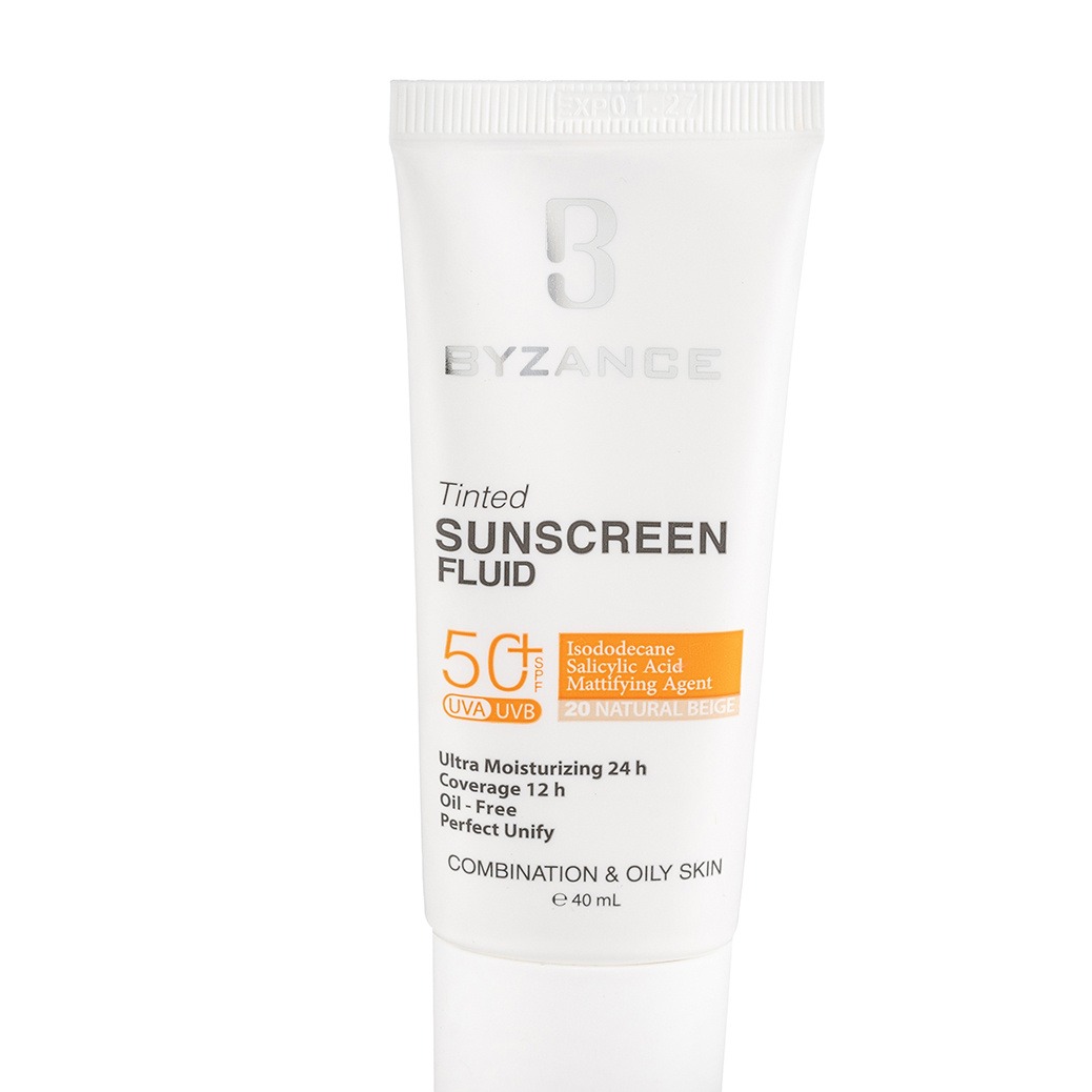 کرم ضد آفتاب SPF50+ بیزانس Byzance مناسب پوست چرب شماره 20 رنگ بژ طبیعی حجم 40 میلی لیتر