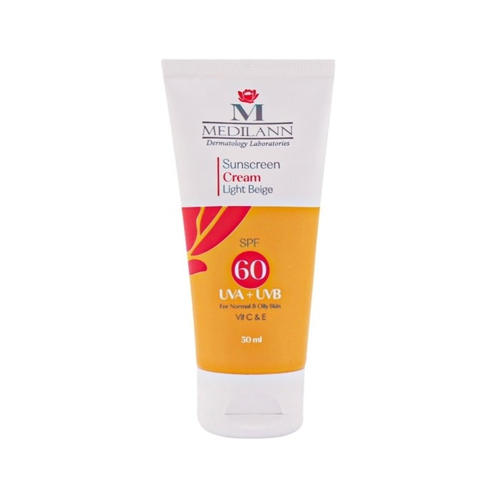 ضد آفتاب مدیلن SPF60 بژ روشن مناسب پوست معمولی و چرب حجم 50 میل