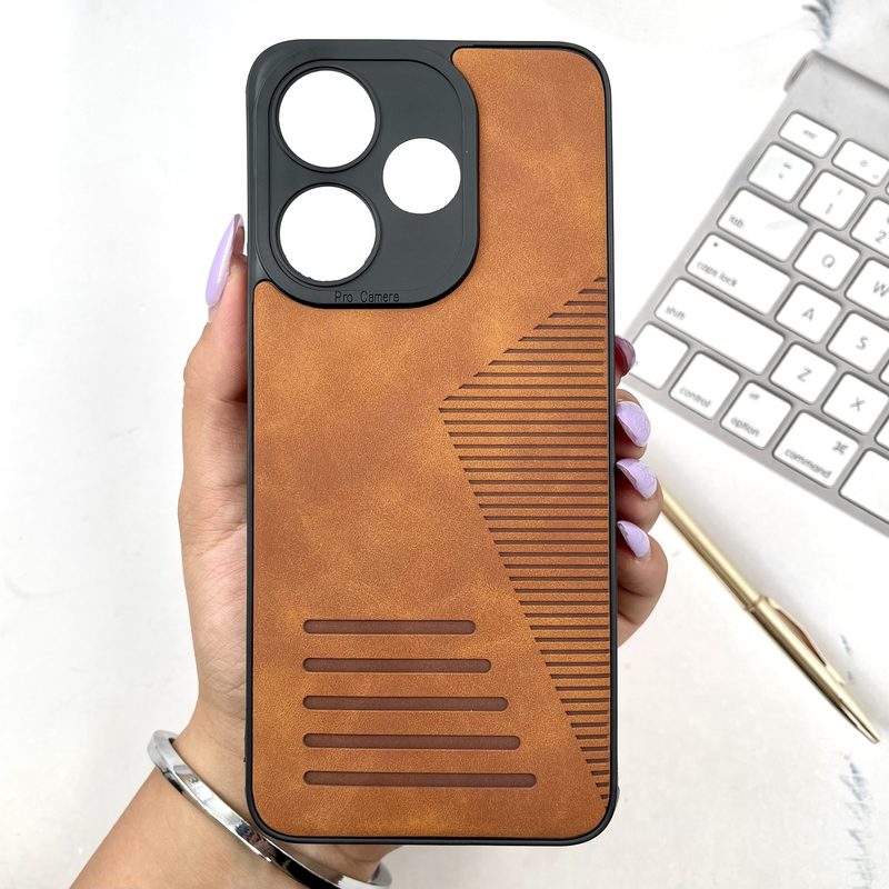 قاب گوشی Redmi 13 / Redmi 13x / Poco M6 4G شیائومی Linear Case چرم طرح کلاسیک محافظ لنز دار عسلی کد 171417