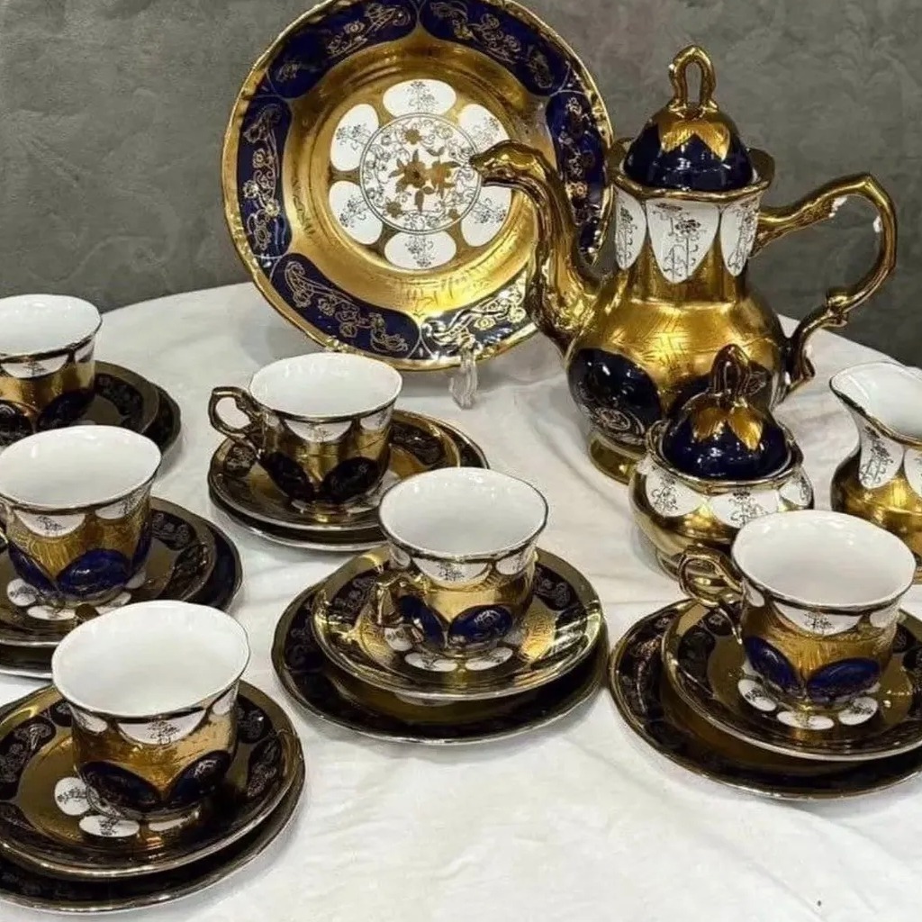 سرویس چای خوری سرمه ای طلایی 17تایی طرح خاص ارسال ایمن همه شهرها