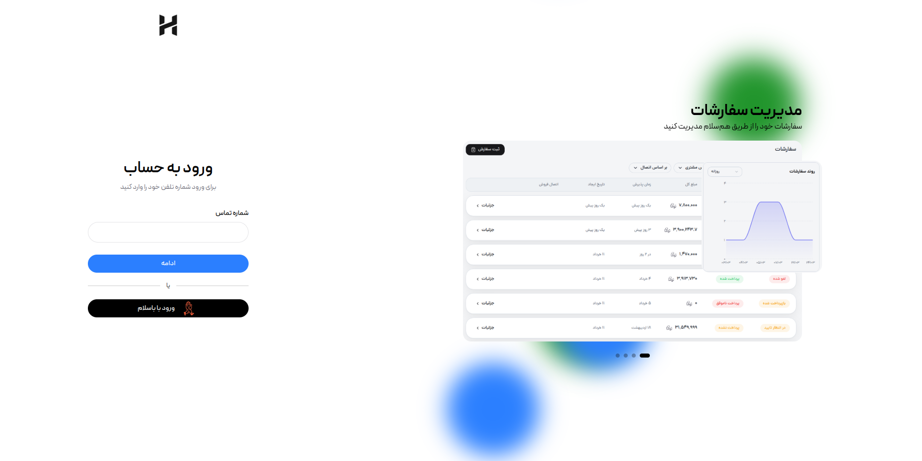 دکمه ورود با باسلام در صفحه ورود همسلام