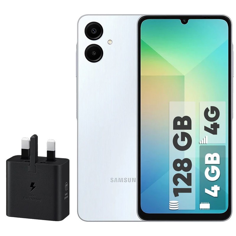 گوشی موبایل سامسونگ مدل Galaxy A06 دو سیم کارت ظرفیت 128 گیگابایت و رم 4 گیگابایت - به همراه شارژر 25 وات سامسونگ