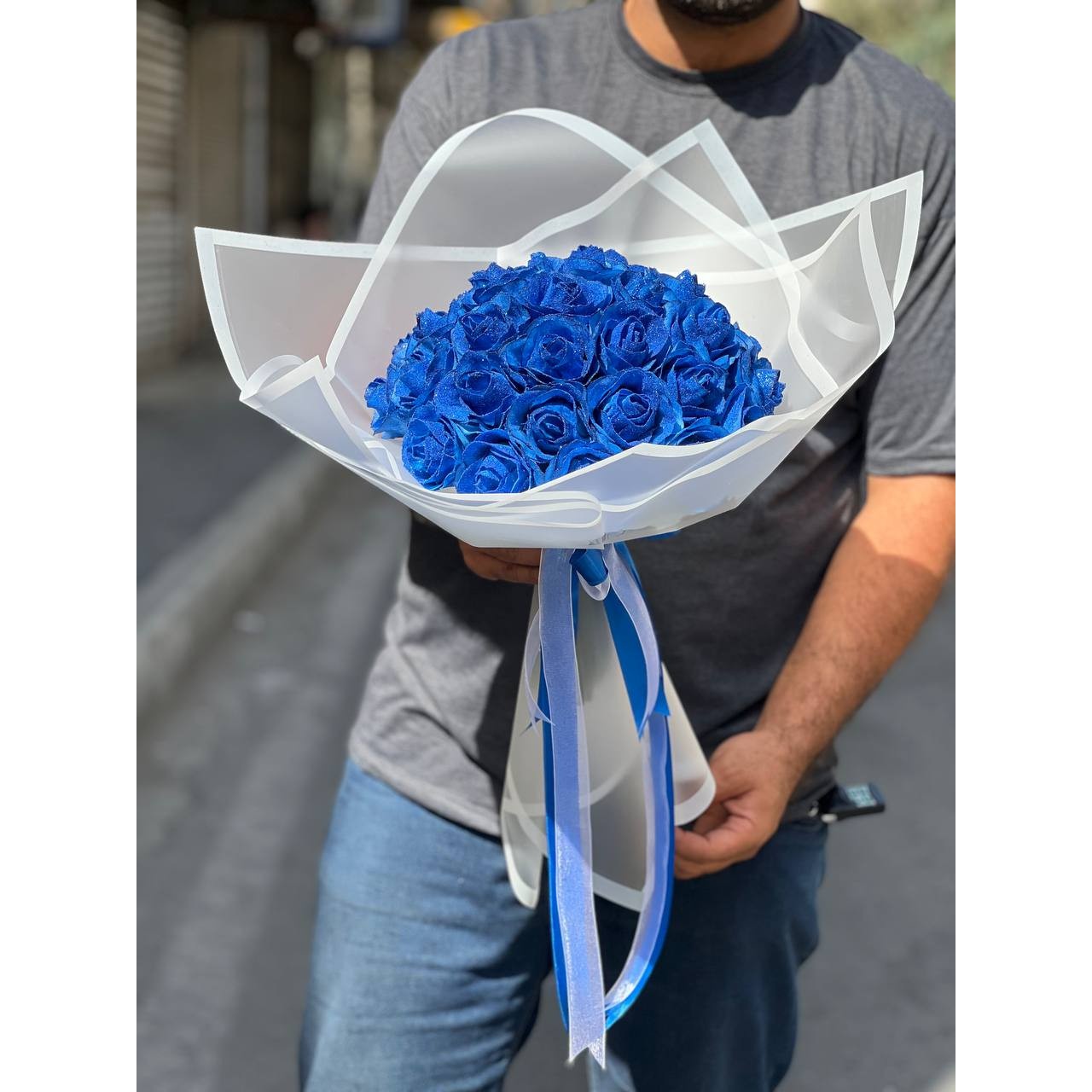دسته گل رز شاین 30 شاخه آبی (مصنوعی)