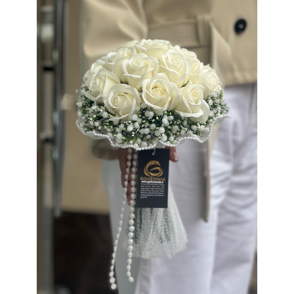 دسته گل عروس رز مصنوعی صابونی 18شاخه نباتی