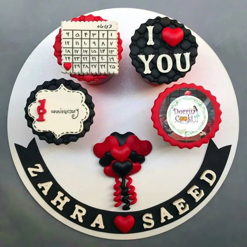 سینی کاپ کیک سالگرد/ماهگرد تم مشکی و قرمز