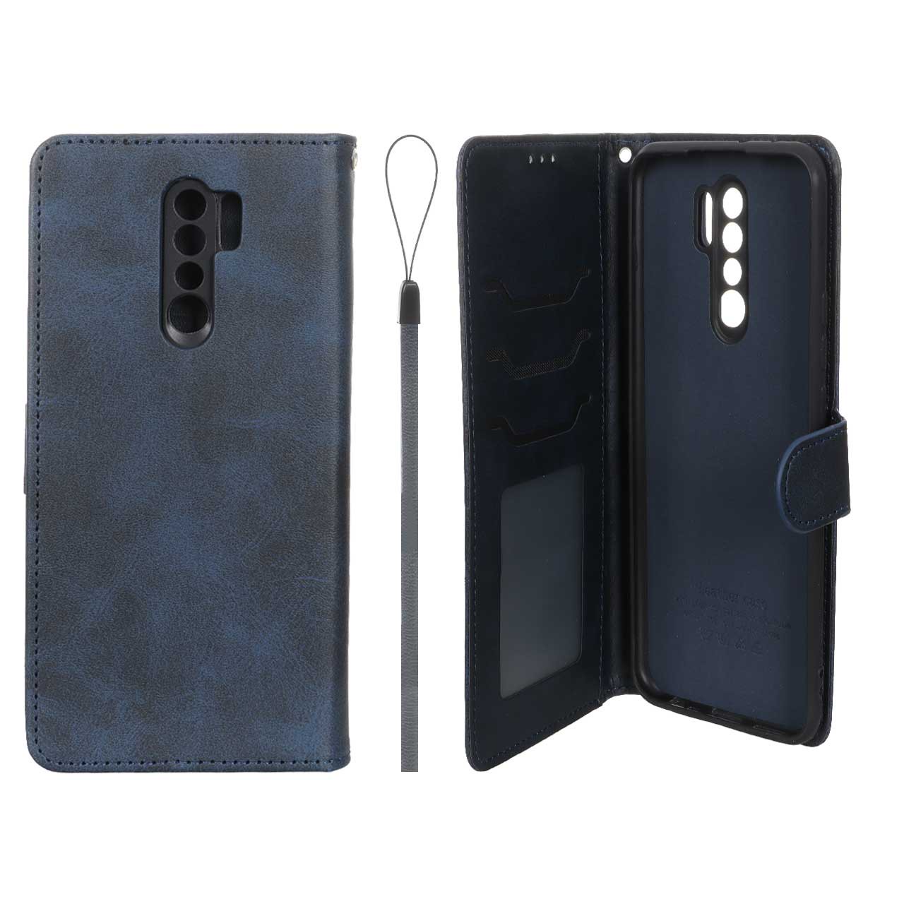 کیف موبایل چرمی جاکارتی و محافظ لنزدار درجه یک داخل خز شیائومی مدل Xiaomi Redmi 9 Redmi 9 Prime Poco M2