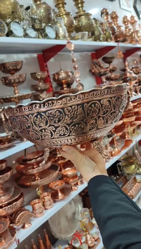 کاسه مس سه پایه قلم کاری شب یلدا