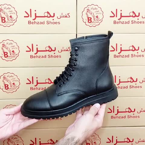 پوتین چرم طبیعی گاوی مردانه پسرانه رنگ مشکی سایز 40 تا 44 زیره پیو کفی طبی بغل زیپ لژ سه و نیم سانتی آستر چرم میشن