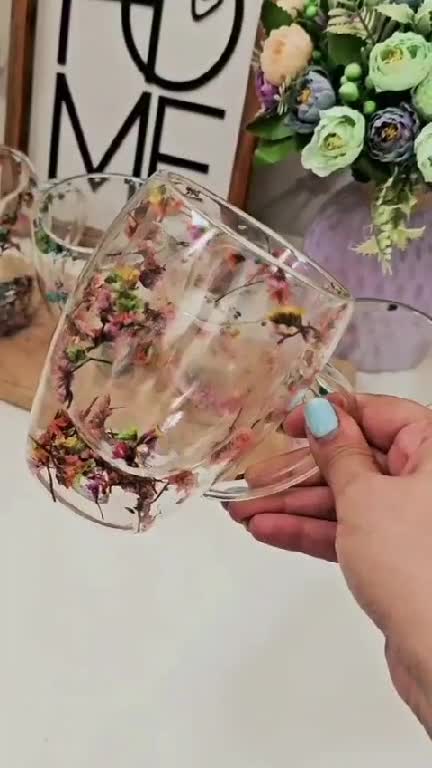 لیوان پیرکس گلدار دوجداره