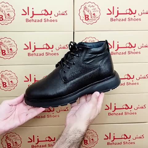 پوتین چرم طبیعی گاوی مردانه پسرانه رنگ مشکی سایز 40 تا 44 زیره پیو کفی طبی لژ سه و نیم سانتی آستر چرم میشن