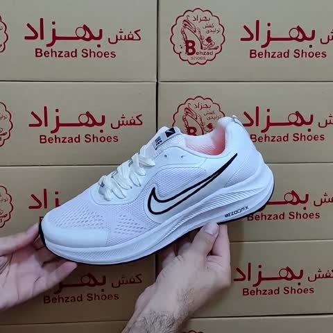 کتونی نایک بافتی مردانه پسرانه سایز 41 تا 44 رنگ سفید زیره پیو کفی طبی کف دوخت لژ چهار سانتی رویه راشل پُختی خارجی