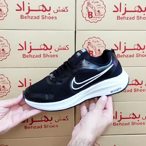 کتونی نایک بافتی مردانه پسرانه سایز 41 تا 44 رنگ مشکی زیره پیو کفی طبی کف دوخت لژ چهار سانتی رویه راشل پُختی خارجی