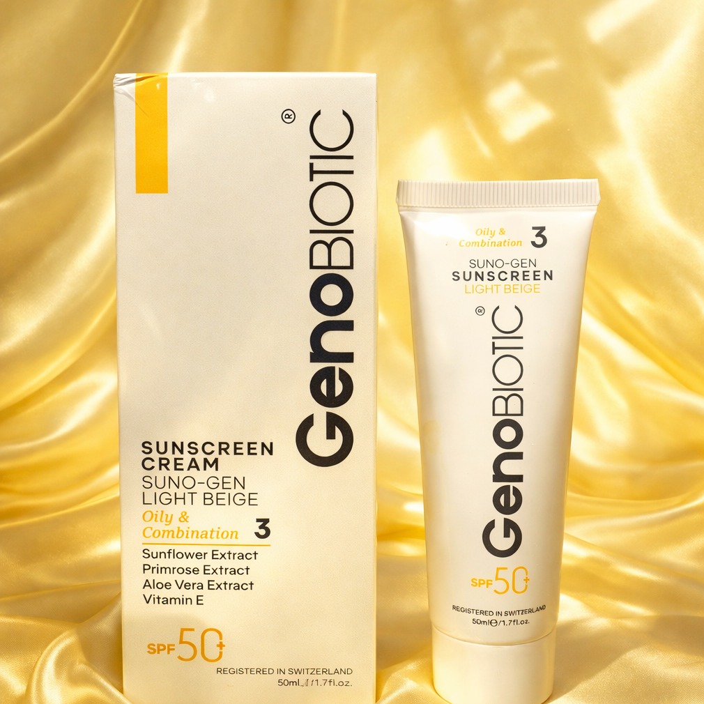 کرم ضد آفتاب رنگی ژنوبایوتیک SPF50 مخصوص پوست های چرب و مختلط