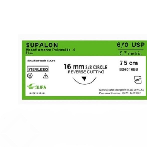 نخ بخیه نایلون سوپا ریورس کات سایز 6/0 ا Supalon Non Absorbable Suture Reverse Cutting) 6/0)