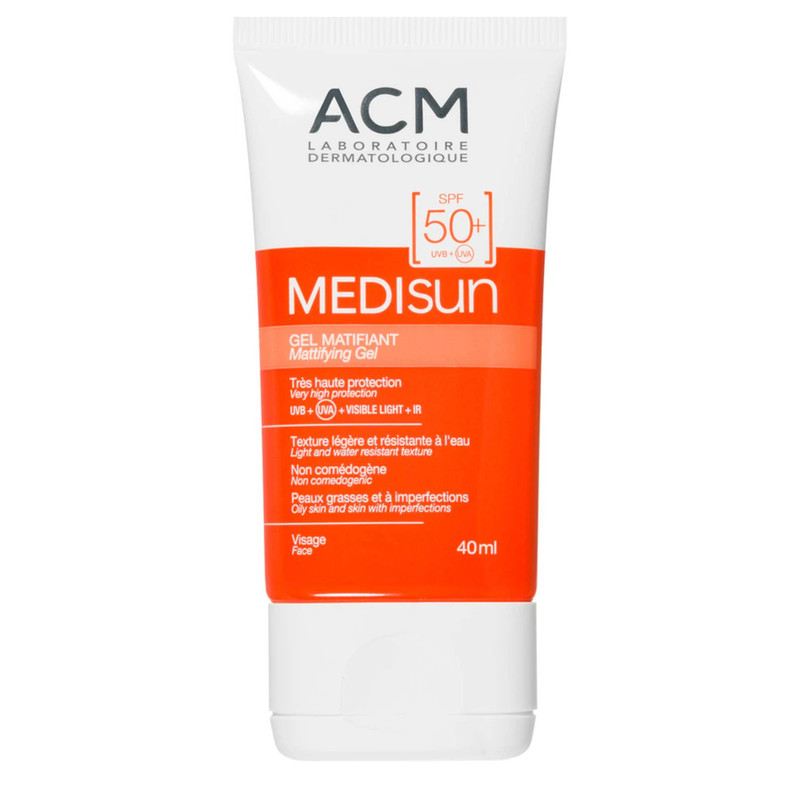 ژل ضد آفتاب بیرنگ صورت ای سی ام SPF50 مدل Medisun محافظ UVA، UVB PA مناسب برای پوست چرب حجم 40 میلیلیتر مدل 1