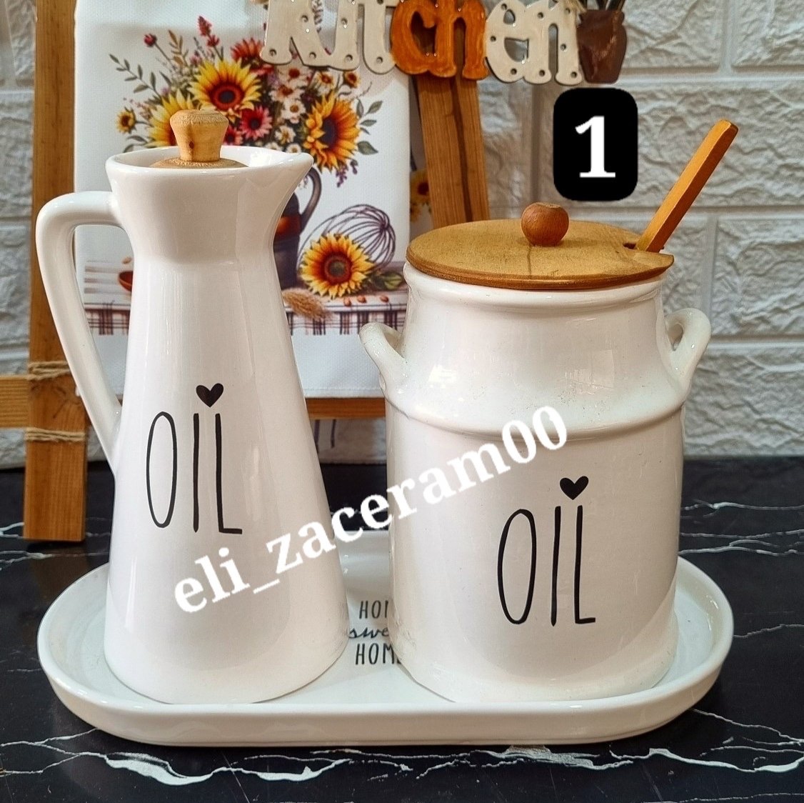 ست سرامیکی سینی کنار گاز بانکه روغن و روغن ریز