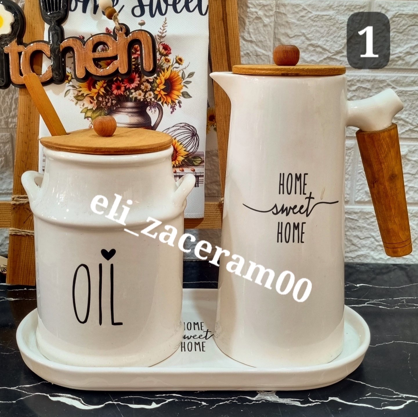 ست کنار گاز سرامیکی بانکه روغن و روغن ریز دسته چوب