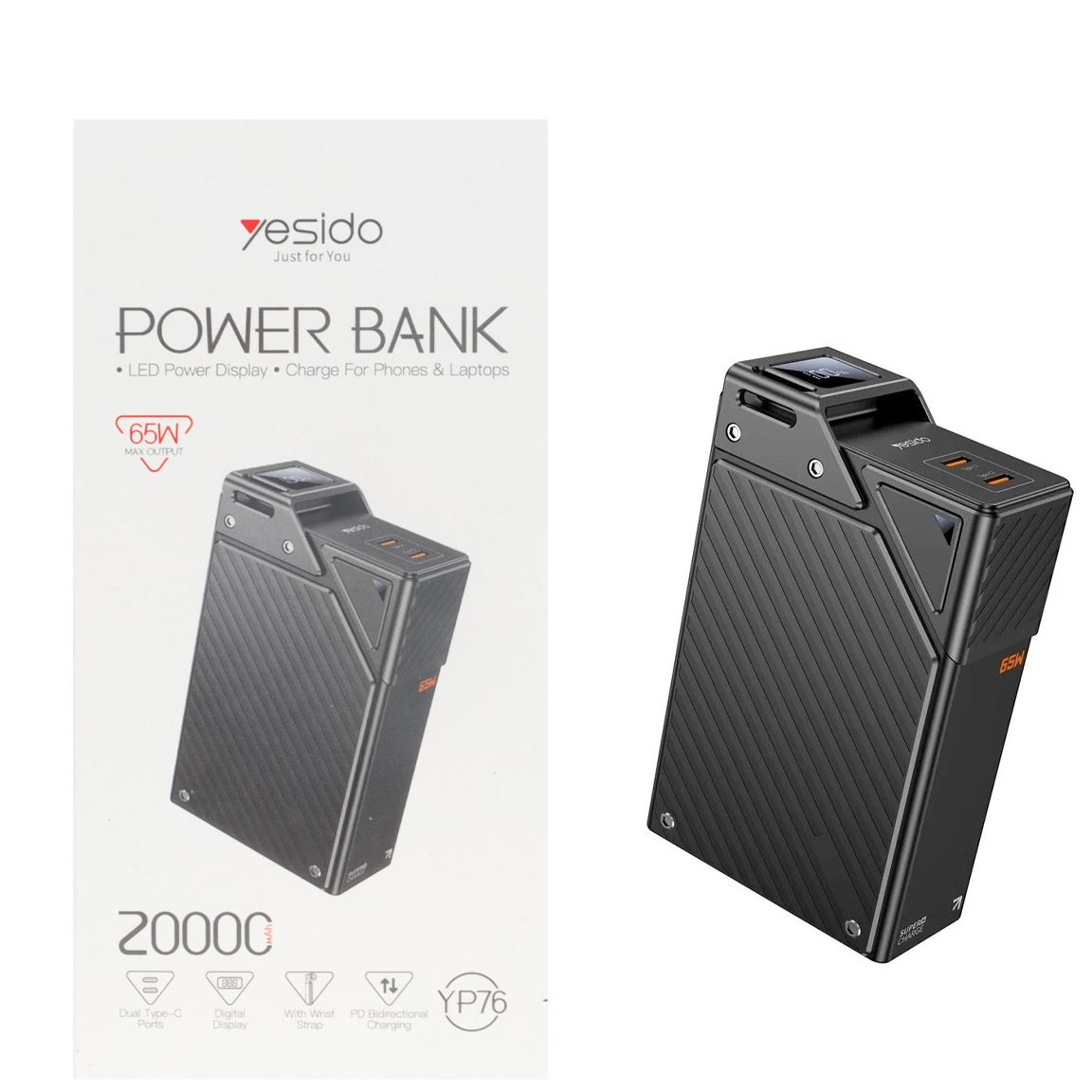 پاوربانک فست شارژ Yesido 20000mAh مدل YP76 65W - مشکی