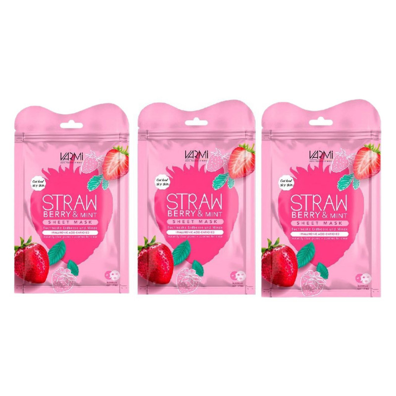 ماسک ورقهای آبرسان وارمی مدل توت فرنگی و نعناع مخصوص پوست چرب و مختلط، تنظیمکننده چربی، ضد جوش، مغذی، مرطوبکننده و آر...