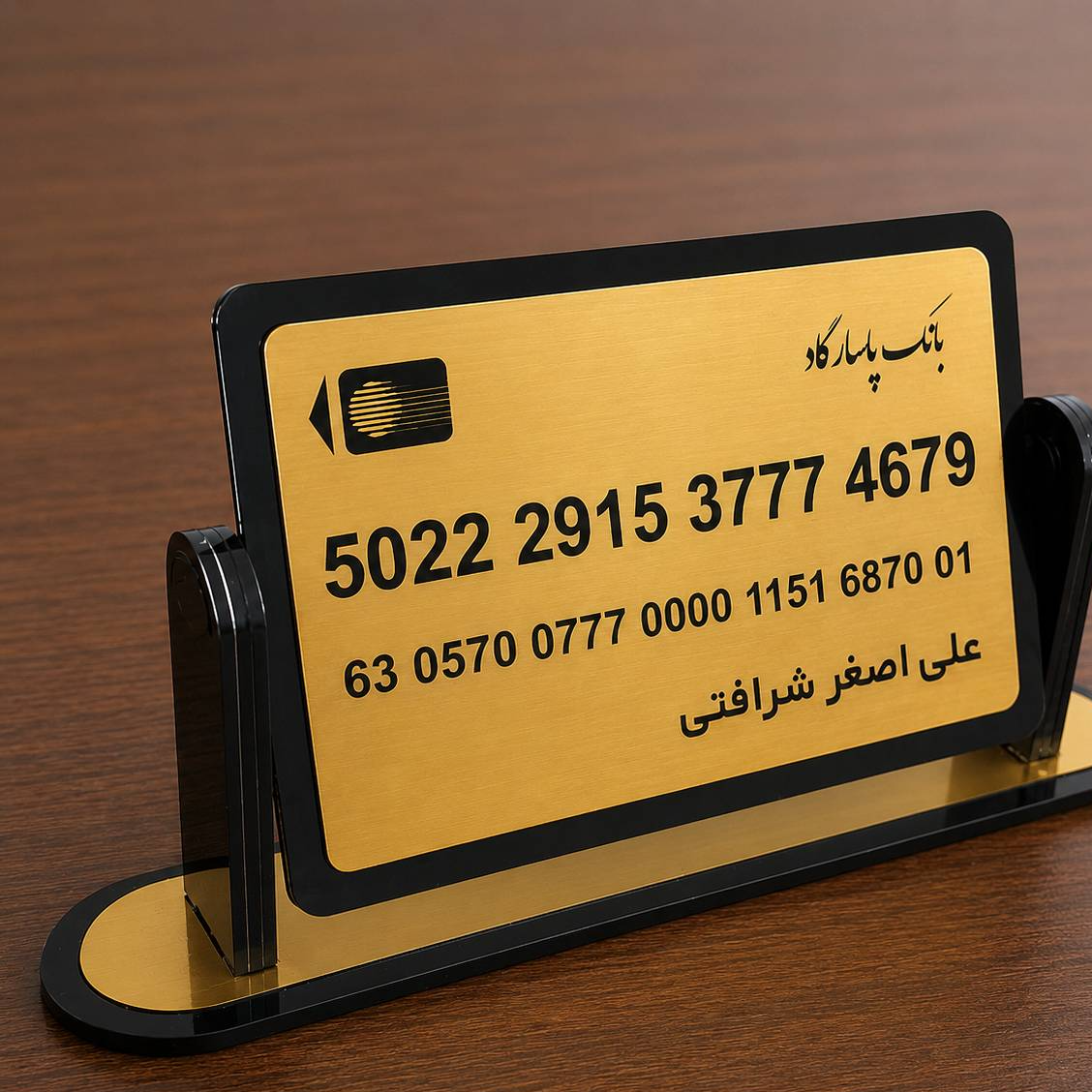 استند چرخشی شماره کارت بانکی مشکی طلایی