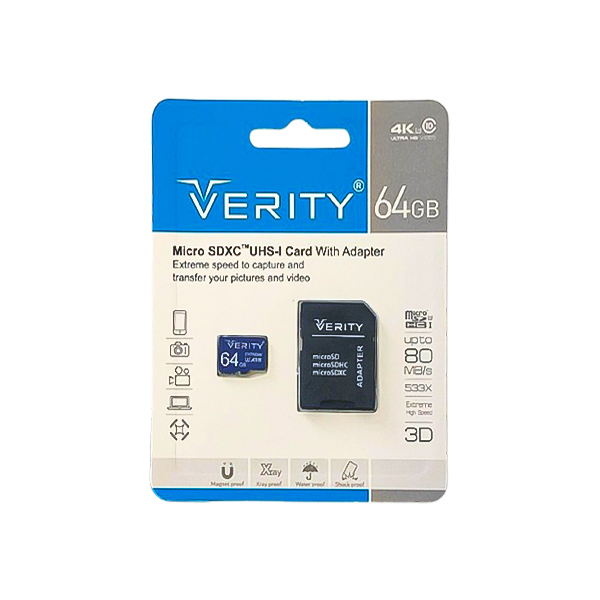 کارت حافظه میکرو اس دی 64 گیگ وریتی سرعت 80MB/s به همراه آداپتور