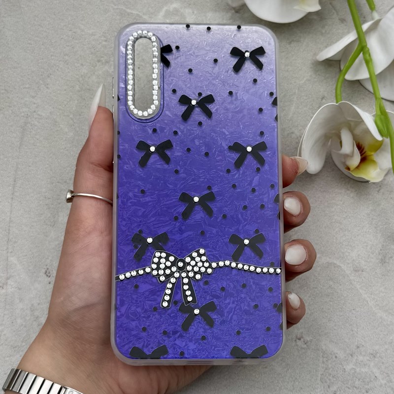 قاب گوشی Galaxy A30S - A50S - A50 سامسونگ فانتزی ماربل IMD لنز نگین دار دور مات دکمه کرومی طرح پاپیون کیوت کد 166185