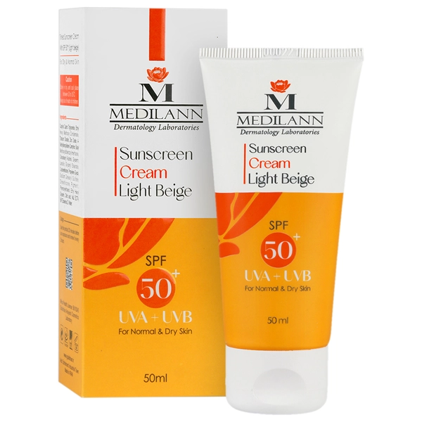 کرم ضد آفتاب رنگی SPF50 مدیلن مناسب پوست های معمولی و خشک 50 میلی لیتری