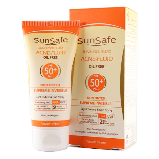 فلوئید ضد افتاب SPF50 مناسب جهت پوستهای چرب و اکنه ای بدون رنگ و کاملا نامرئیsunsafe