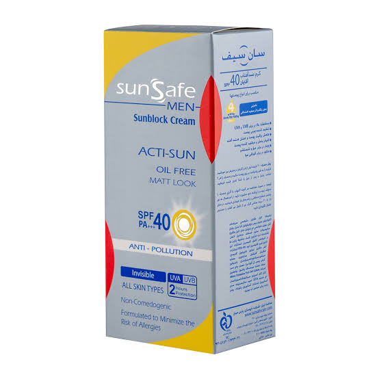 کرم ضد افتاب SPF 40 اقایان مناسب برای انواع پوستها نامرئی و اثر سفید کنندگیsunsafe