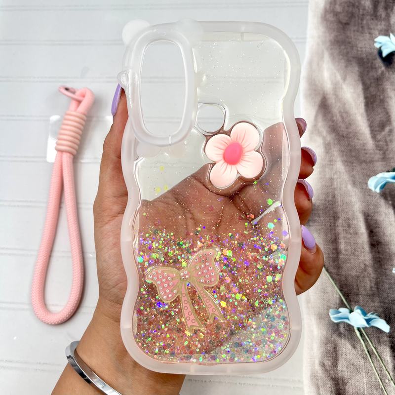 قاب گوشی Redmi Note 8 / Redmi Note 8 2021 شیائومی Starlight Case شاین سیلیکونی بند آویز دار طرح گل و پاپیون صورتی کد 926