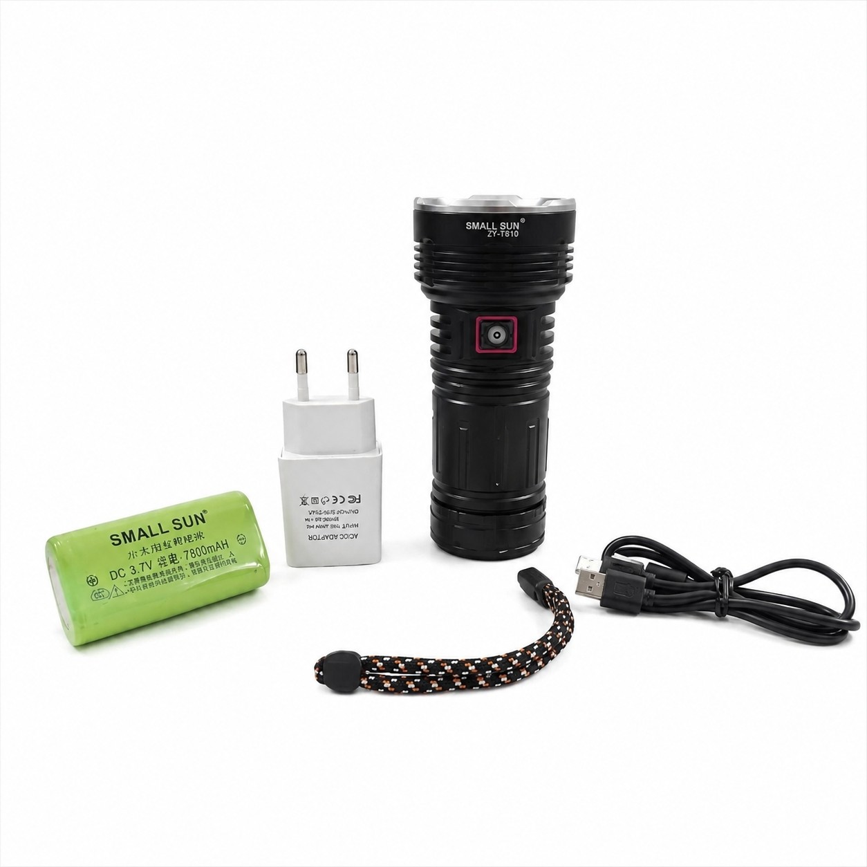 چراغ قوه و نورافکن حرفه ای شارژی اسمال سان مدل ZY-T810 اصلی دارای 5 لامپ با نور قوی و برد 450 متر ضد آب مناسب برای کمپی