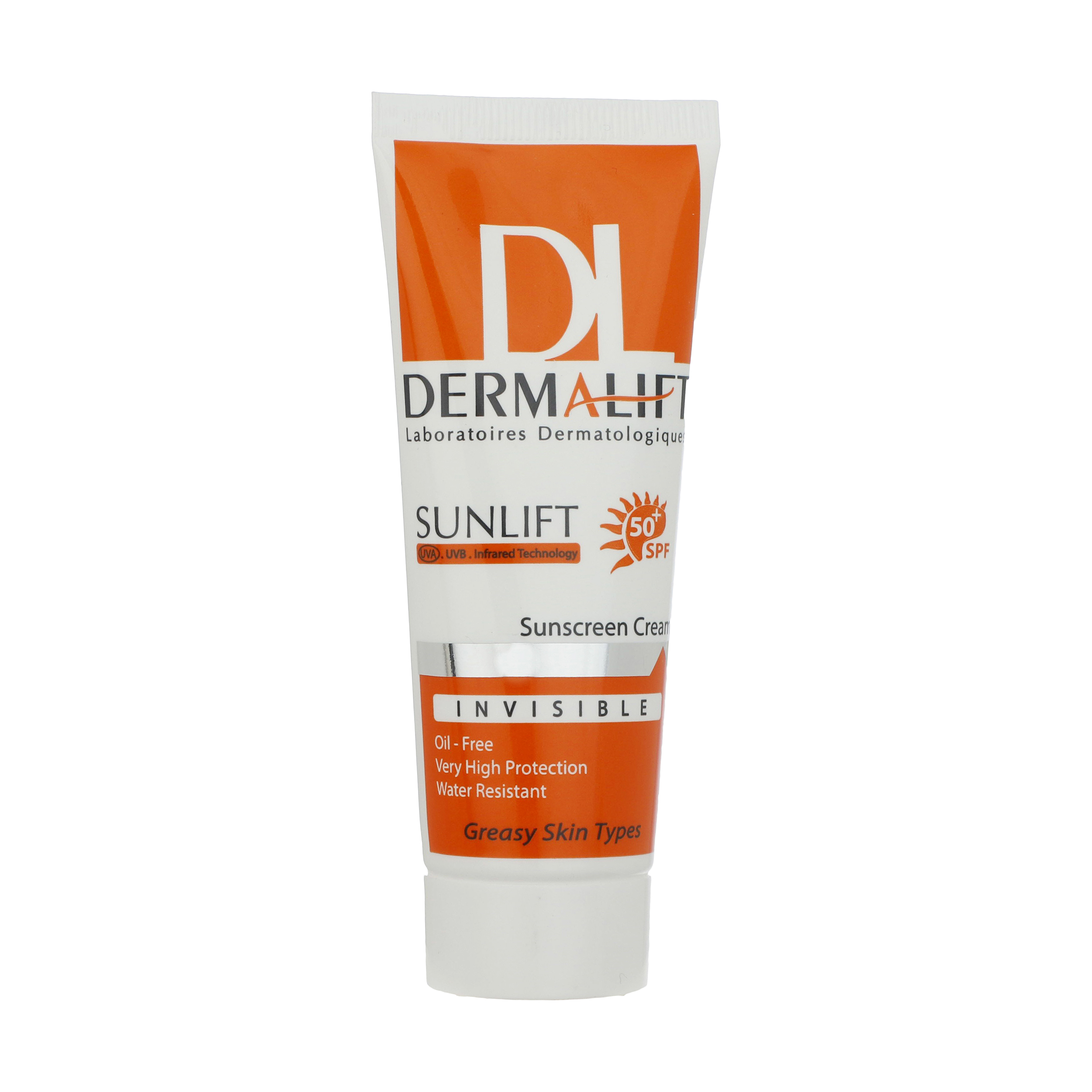 کرم ضد آفتاب بی رنگ مناسب پوست چرب سانلیفت SPF50 درمالیفت حجم 40 میلی لیتر _ Dermalift