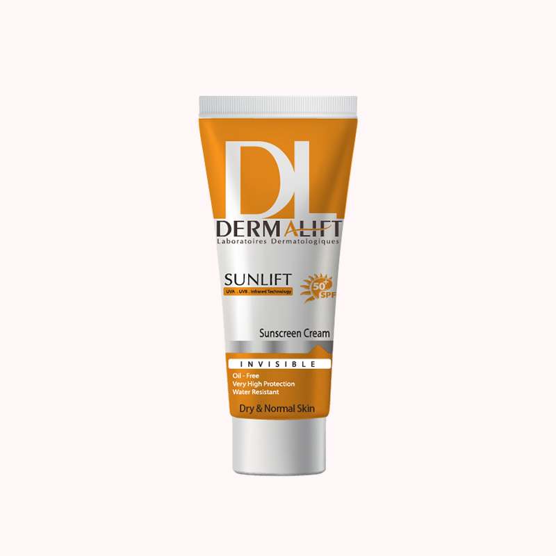 کرم ضد آفتاب بی رنگ مناسب پوست خشک سانلیفت SPF50 درمالیفت حجم 40 میلی لیتر _ Dermalift