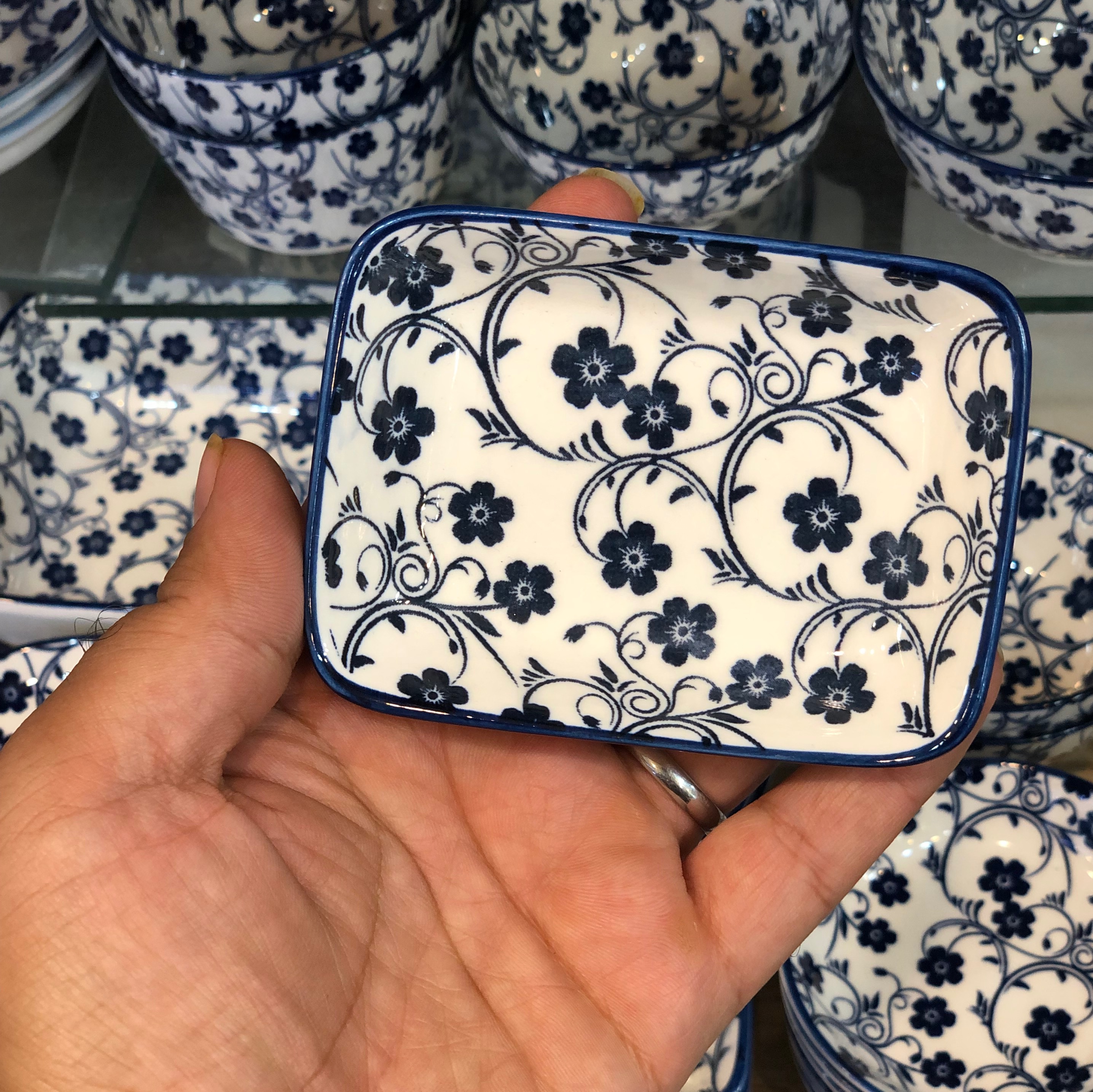 خرماخوری مستطیل دنی هوم طرح گل ابی
